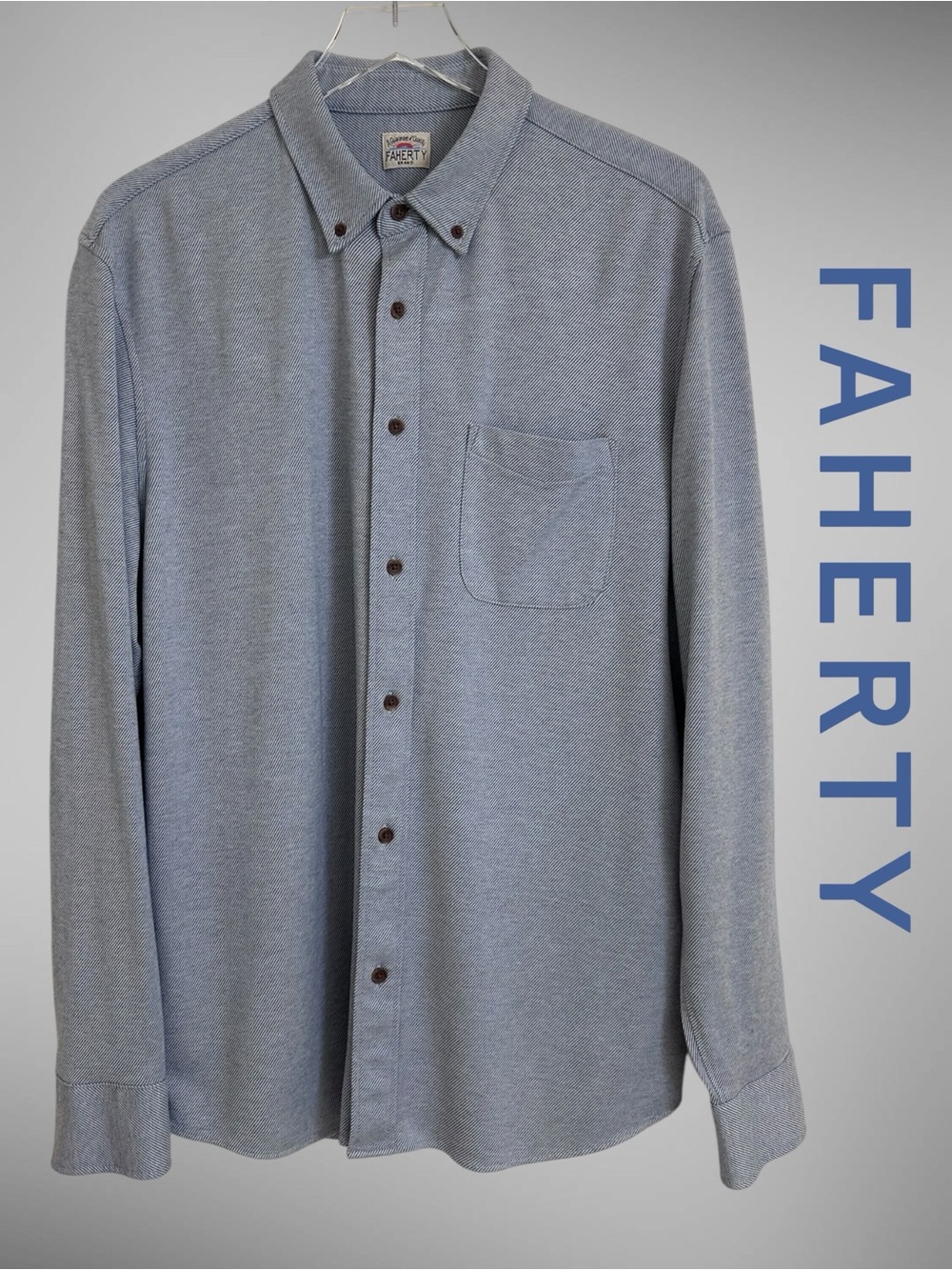 Faherty Coastline Knit Long Sleeve Men’s Shirt Size: XL Soft Gray White MXF2400